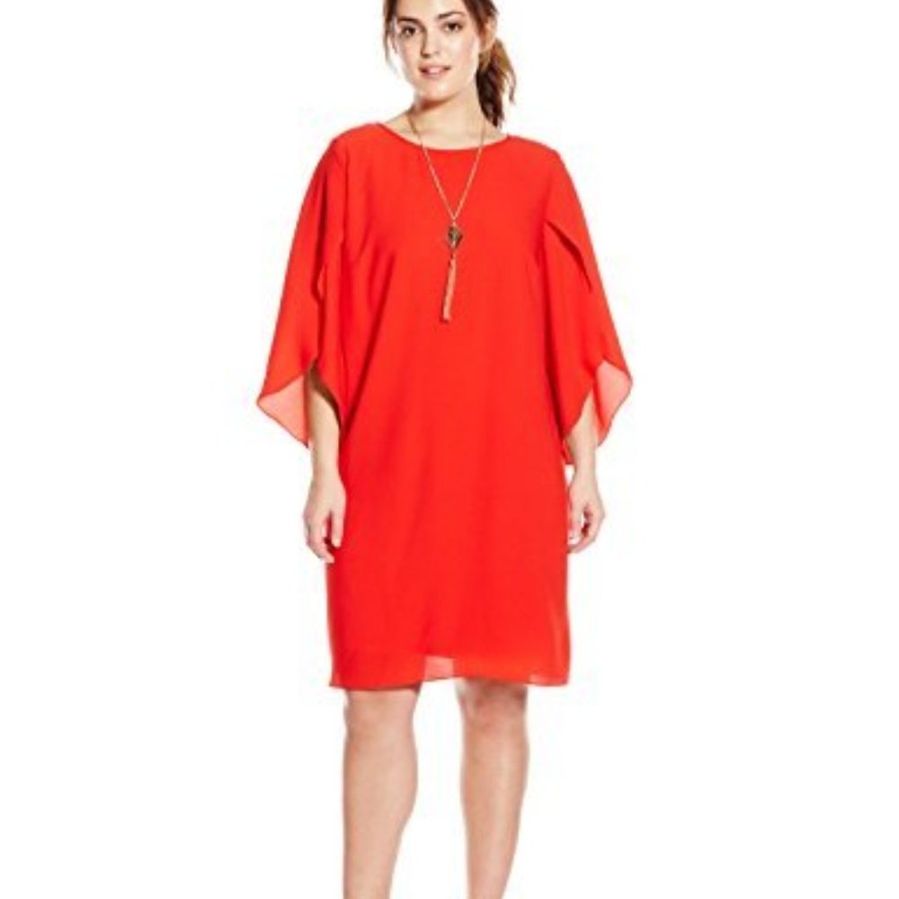 NWT I.N. Studio Size 16 Red Tulip Sleeve Sheath Dress